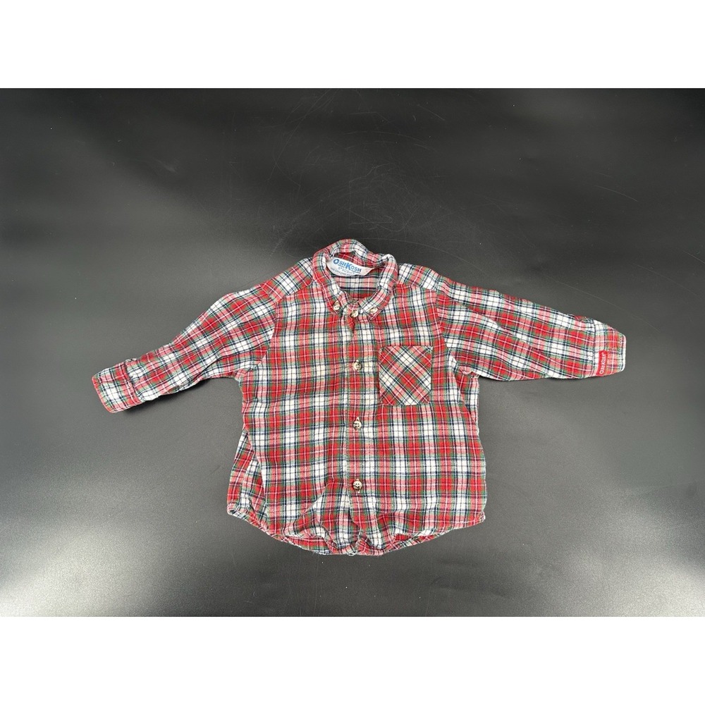 VTG Osh Kosh Bgosh Red Plaid Button Up Shirt Cotton Kids Sz 18 Months